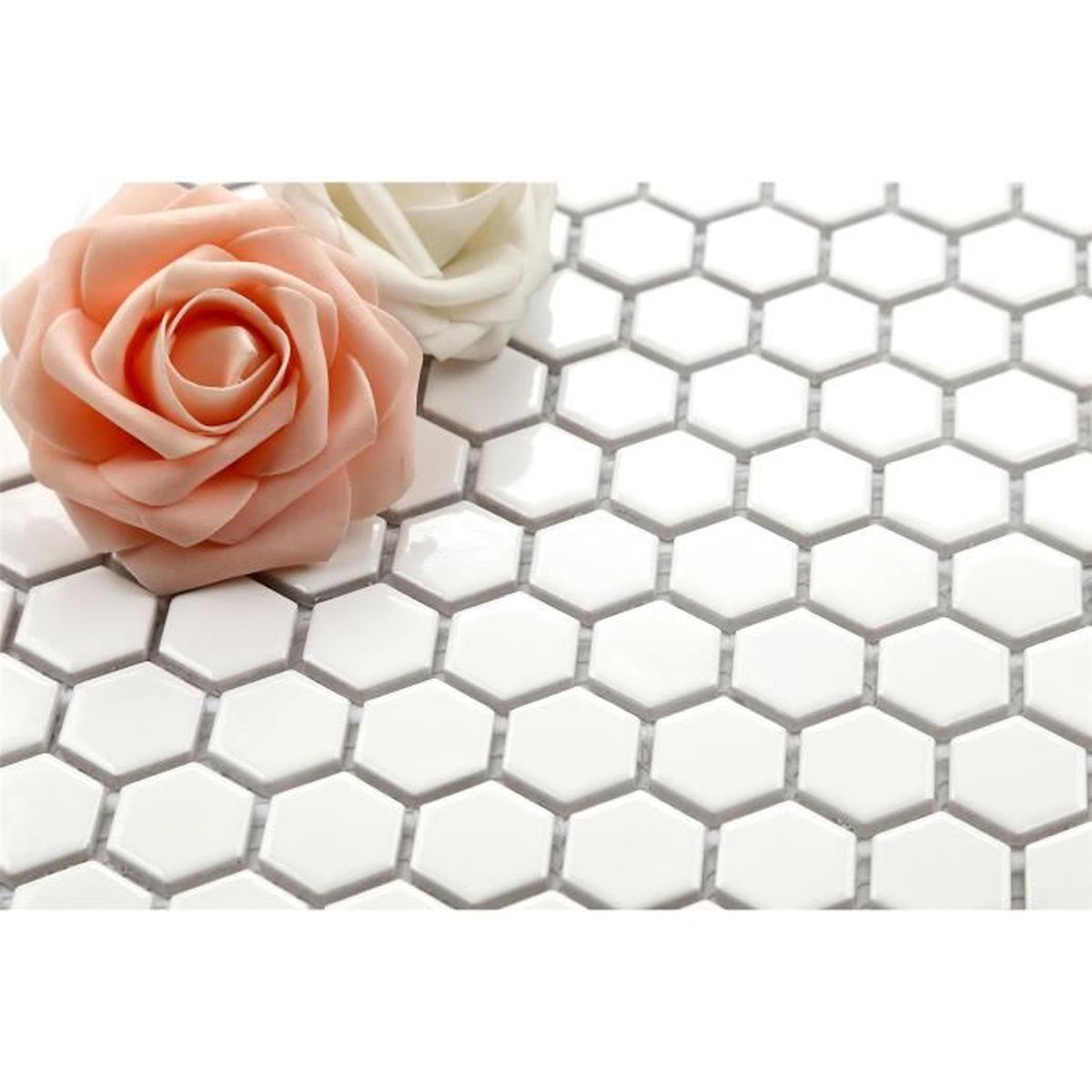 1 qm Carrelage mosa/ïque en c/éramique MT0089 m2 surface brillante Blanc Forme dhexagone Les feuilles enti/ères de carreaux mesurent 26cm x 30cm Finition polie