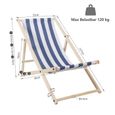 Izrielar Chaise longue pivotante pliante Chaise longue de plage Chaise en bois Bleu blanc CHAISE LONGUE - TRANSAT - BAIN DE SOLEIL-3