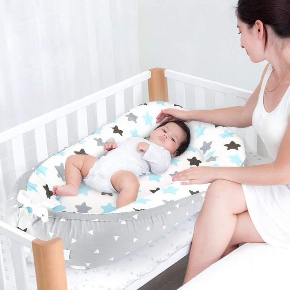 Reducteur De Lit Bebe Baby Nest Cocoon Pour Nouveau Ne Nourrisson Coussin Pour Bebe Couffin De Voyage Portable Star Gray Cdiscount Pret A Porter