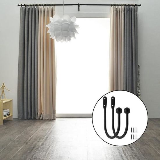 Lot De 2 Crochets D'embrasse En Fonte Noire - Style Boule En U, Pour Rideaux, Vêtements, Portes