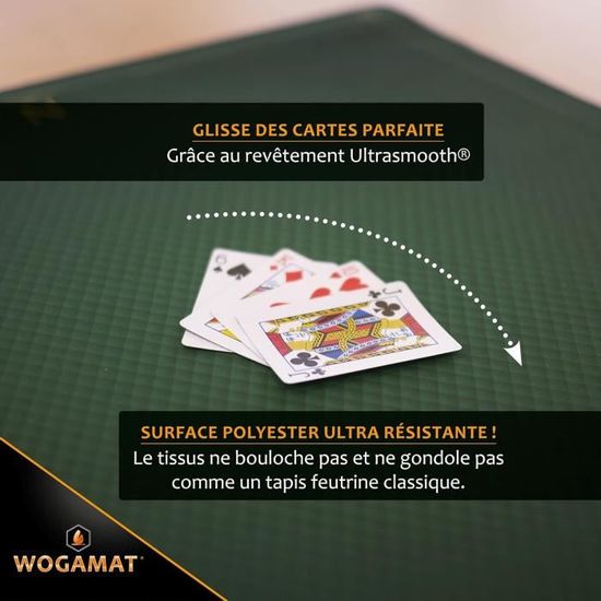 WOGAMAT Tapis De Jeu Néoprène 60x60 Cm – Surface Ultrasmooth, Antidérapant, Angles Marqués – Pour Tarot, Poker, Belote, Coinche – Noir Luxe