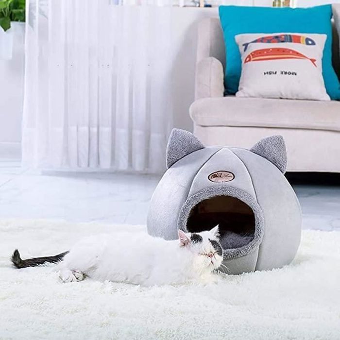 Maison Pour Chat D'Intérieur - Nid Douillet Thème Noël Lavable (33x32x30 Cm) Pour Chats Et Petits Animaux (1,5 à 4 Kg)