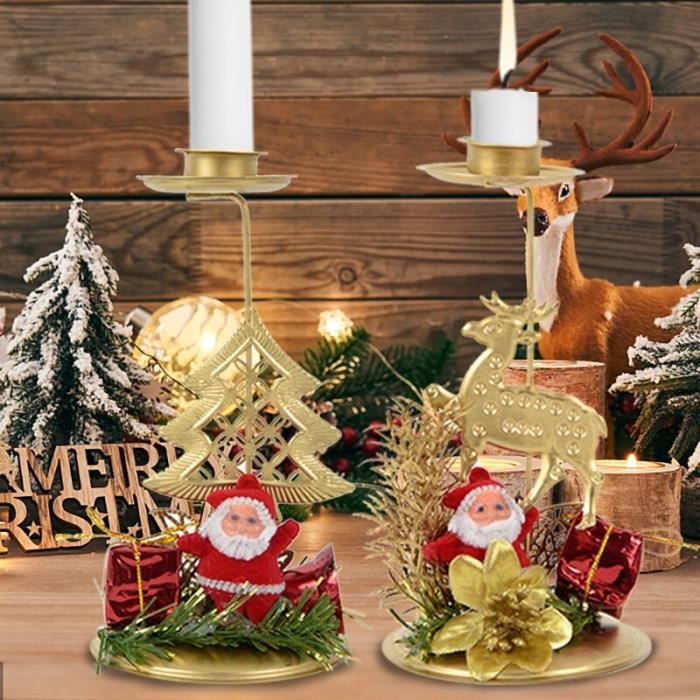 Bougeoir De Noël En Métal Noir Et Bois - 4 Places Bougies - Décoration Centre De Table Ou Couronne