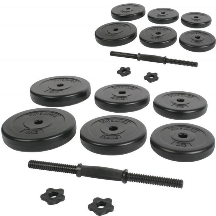 SPORTNOW Set de 2 haltères ensemble musculation 4 disques poids réglables  et boîte de rangement gym fitness 2 x 10 kg gris