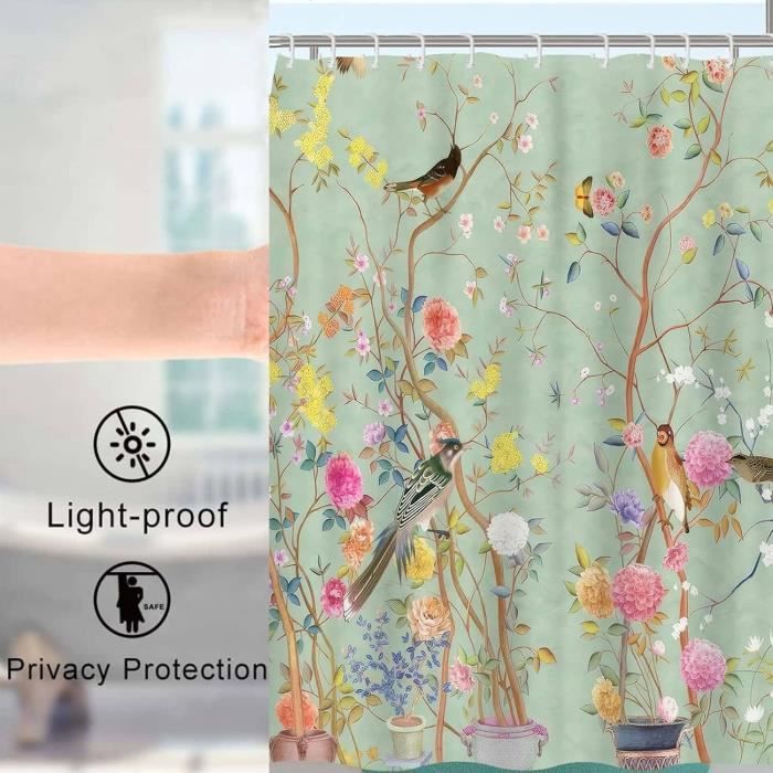 Rideau De Douche Motif Botanique, Anti-moisissure, Imperméable, Opaque