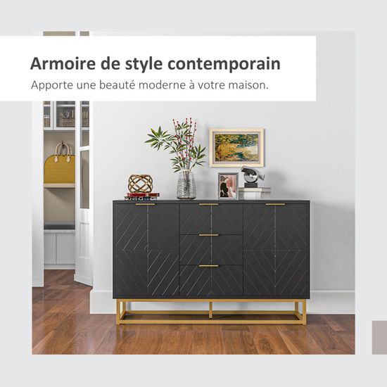 Buffet Meuble Rangement HOMCOM - 2 Tiroirs + 3 Portes, 117 Cm, Noir Contemporain