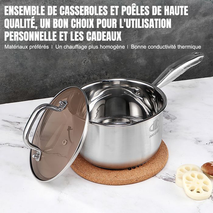 Set De Casseroles Inox 7 Pièces Tectake - Compatible Induction - Casseroles + Couvercles