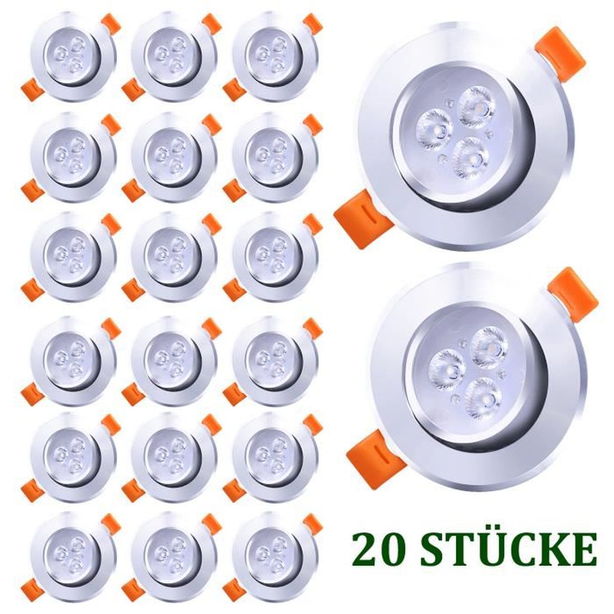 20X 3.00 watts HENGDA® 3 W 5 W 7 W 10 X de 20 x LED Spot Encastrable Plafonnier Lampe Spot Spot Set Blanc Chaud et Froid 3W Warmweiß