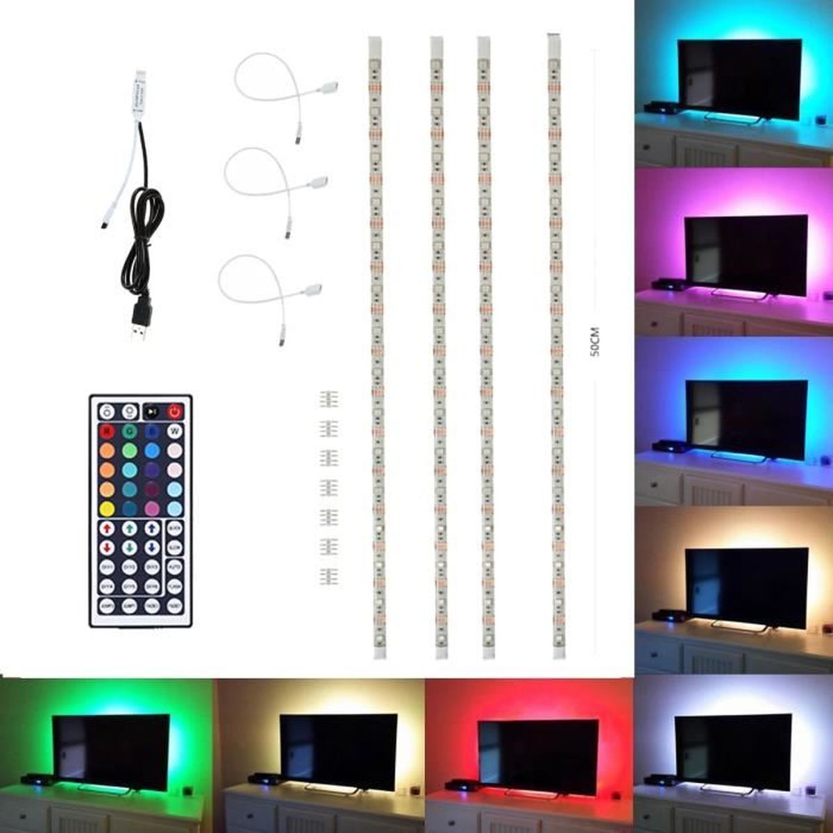 Miss Dimmable Kit Ruban Led 4x50cm 5050 Rgb Avec 44 Boutons