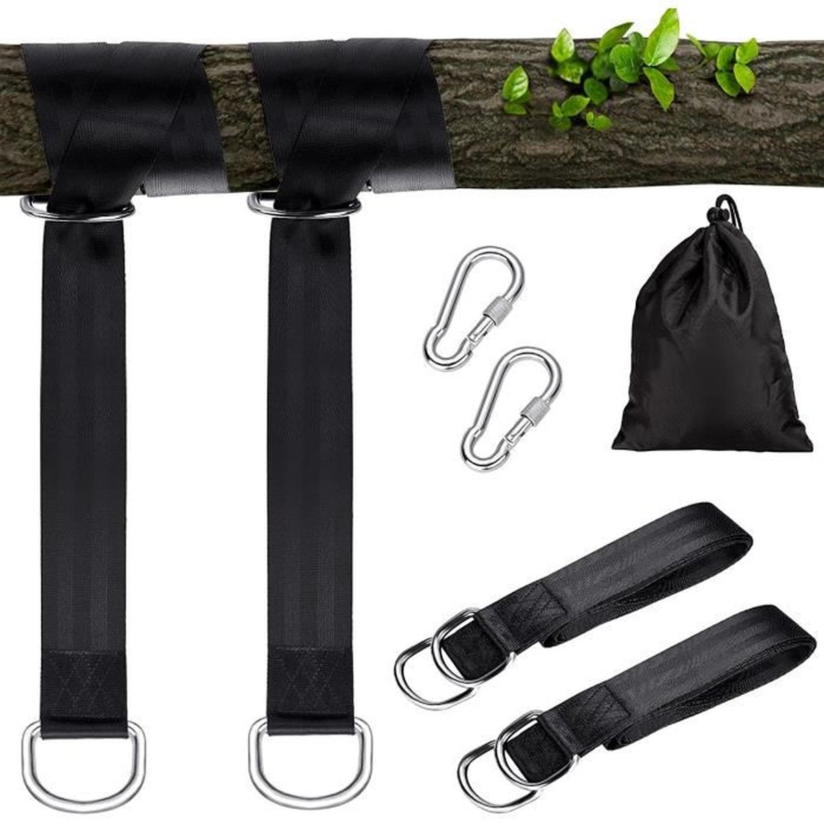 2 Sangles De Fixation Pour Hamac - Mousquetons Inclus, Support 200kg