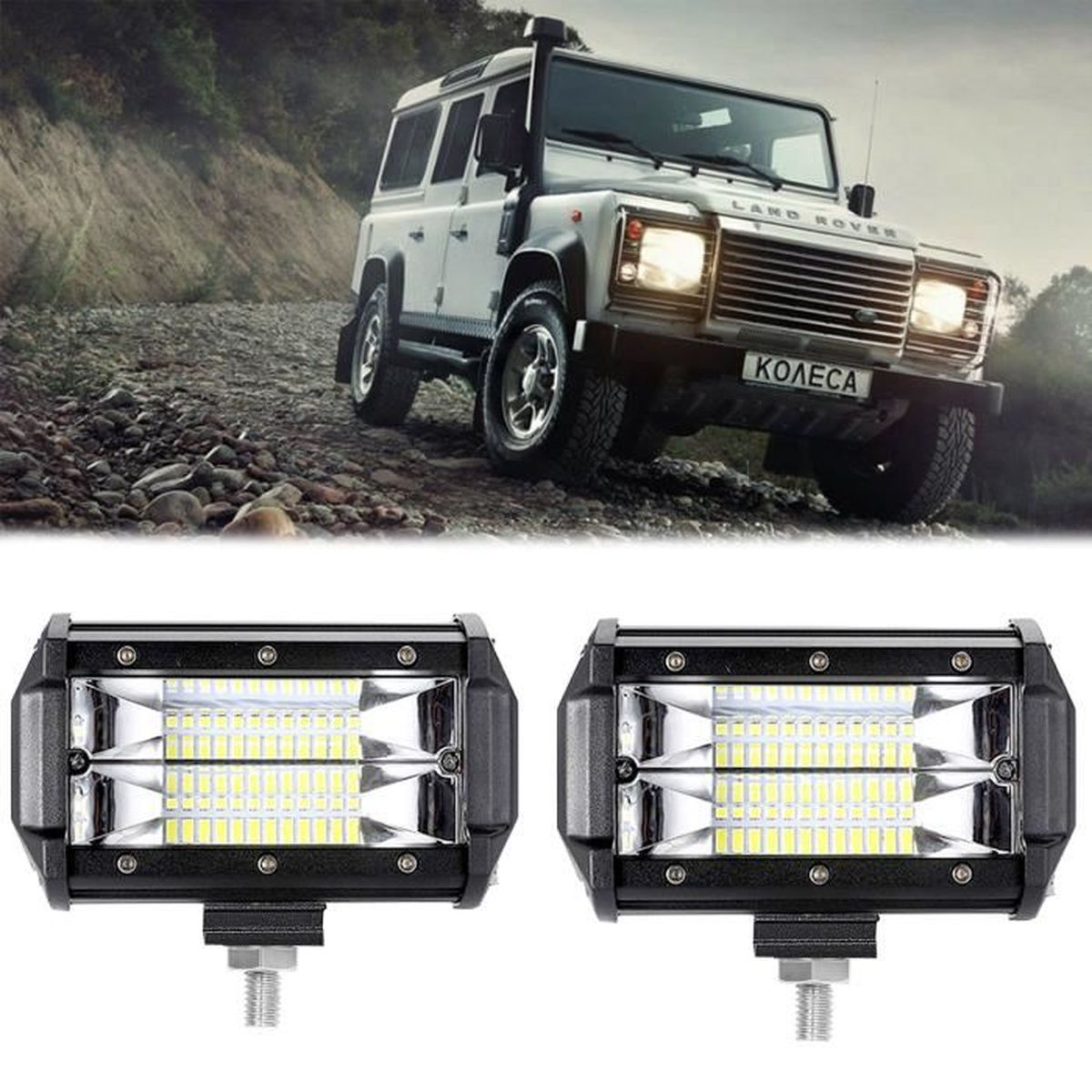4 Projecteurs LED 72W IP67 - Phares De Travail 12V/24V Pour SUV, ATV, Bateau