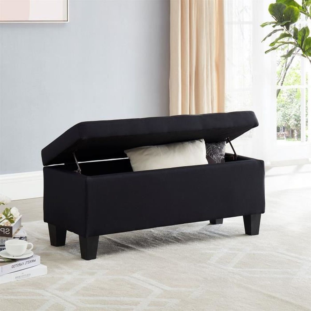 YVX Banc de Rangement rembourr/é en Tissu capitonn/é avec Dessus relevable , Repose-Pieds en Strass Si/ège rembourr/é Couleur: Gris, Taille: 60 cm