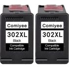 COMIYEE 2 Noir Cartouches d'encre Compatible pour HP 302 XL 302XL Compatible pour DeskJet 3639 3637 3630 2130 Envy 4527 4525 4522 4520 4521