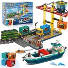 HOGOKIDS Set de construction Port Maritime 1373 pièces – Quai, bateau cargo, grue, train, jeu éducatif logistique enfants 8+ ados