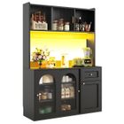 EKESOR Buffet haut salle a manger -Meuble vaisselier cuisine avec éclairage LED -Armoire vitrine nior -Dimensions: 120x35x167 cm