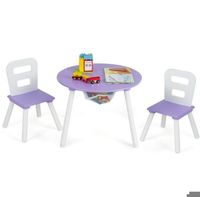 Table et 2 Chaises Enfants - DREAMADE - Poches en Filet - Pieds en Bois Massif - Charge 50KG - 3-7 Ans - 53X53X44CM - Violet