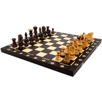 Grand AMBASSADEUR 54cm / 21in grand jeu d'échecs en bois avec ornements brûlés sur échiquier