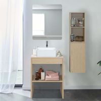 Meuble de salle de bain 60 cm VOLLO avec colonne, miroir et vasque Bois Clair