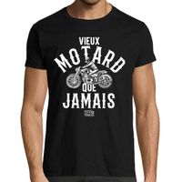 T-Shirt Noir Vieux Motard que Jamais | vintage idée cadeau Papi biker