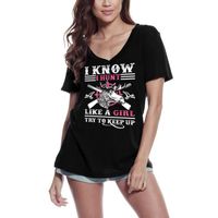 Femme Tee-Shirt Col V Je Sais Que Je Chasse Comme Une Fille Avec De L'Humour – I Know I Hunt Like A Girl Joke Humor – T-Shirt