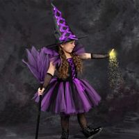 Fille Déguisement Sorcière Costume Cosplay Ensemble Costume de sorcière pour enfant 8–9 ans Violet size XL