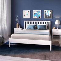 Lit en bois blanc 140x190 - TERRE DE NUIT - LT14008 - Tête de lit à barreaux - Style épuré