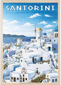 PUZZLE Greece Santorini - in Blue and White, Vintage Trav