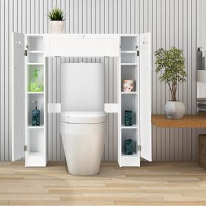 Meuble Wc Etagere Bois Gain De Place Pour Toilette 2 Portes