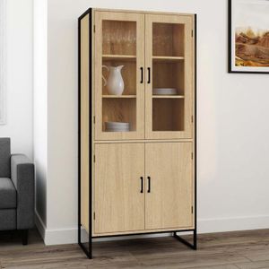 VITRINE de Salle a Manger 4 Portes Vitrées + Tiroirs Merisier Bois