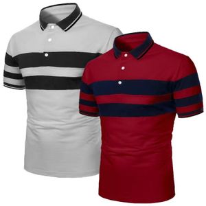 POLO Lot de 2 Polo Homme Été Fashion Couleur Contrasté Polo Manche Courte Casual Marque Luxe T-Shirt Hommes - Gris-Rouge