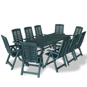 Ensemble table et chaise de jardin Mobilier à dîner d'extérieur 11 pcs Plastique Vert