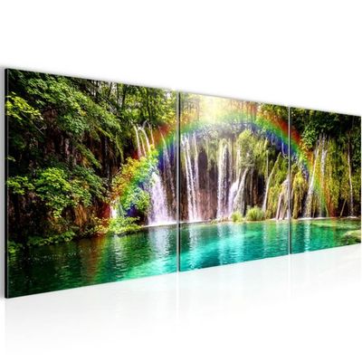 Tableau Mural Décoratif Avec Verre Trempé Peinture Avec Design De Cascade De Riviere Forme