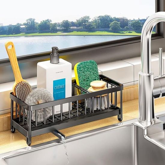 Rangement Sous Evier Porte-Éponge Évier Cuisine En Acier Inoxydable - Organisateur Multifonction Blanc Accessoire évier