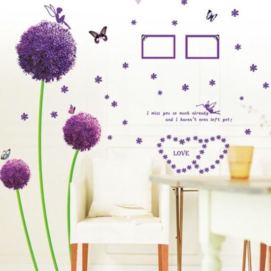 Sticker mural Romantique Violet Fleurs Mur Autocollant Maison