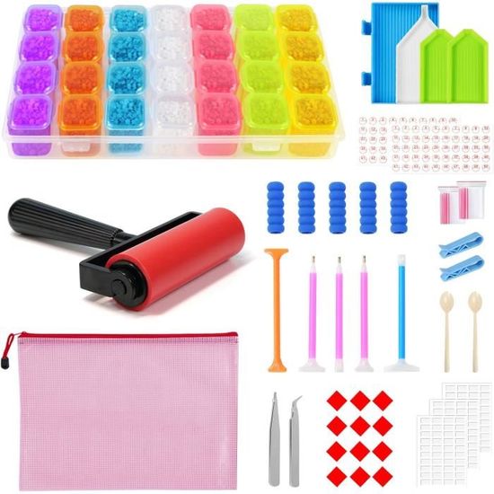 Kit 31 Pièces Pour Peinture Diamant 5D - 8 Stylos, 20 Pâtes, 2 Plateaux, 1 Pince - Loisirs Créatifs, Nail Art