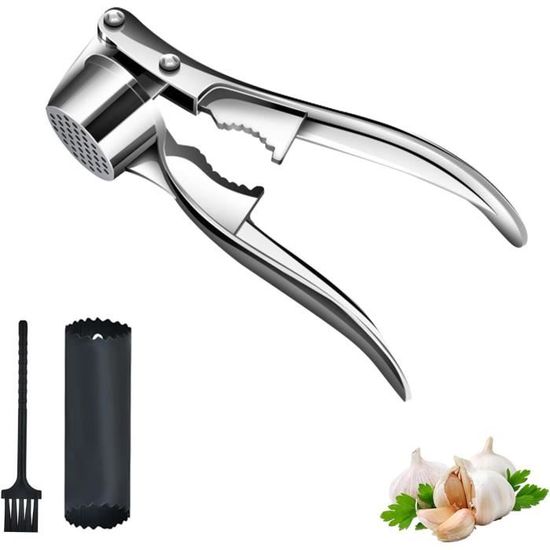 Presse-Ail Inox 2024 – 2 En 1 Avec Décapsuleur & Éplucheur Silicone – Ustensile Cuisine Pro