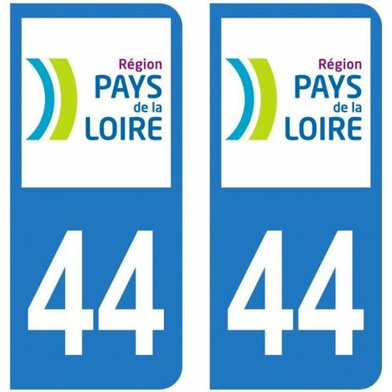 Lot 2 Autocollants Stickers plaque immatriculation voiture auto département 44 Loire-Atlantique Logo Région Pays de la Loire