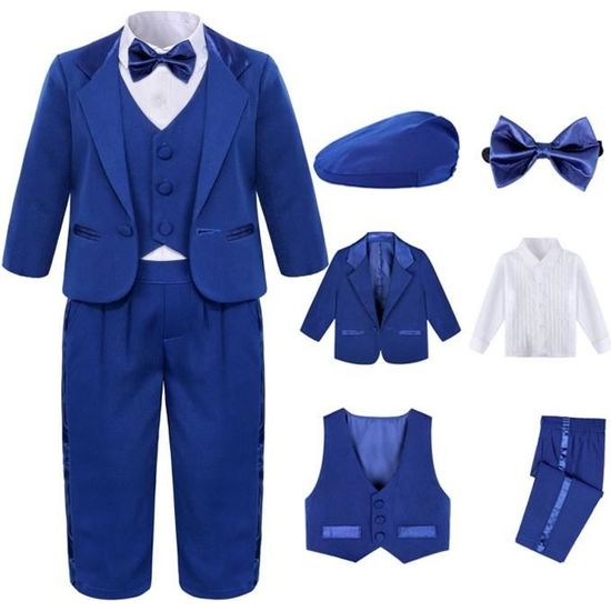 MINTGREEN Costume Bébé Garçon Mariage 5pcs Vêtements Anniversaire Cadeau Bénédiction Bleu