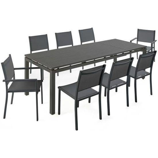 Salon de jardin table extensible - 240 x 90 x 76 cm - Aluminium - Oviala - Gris