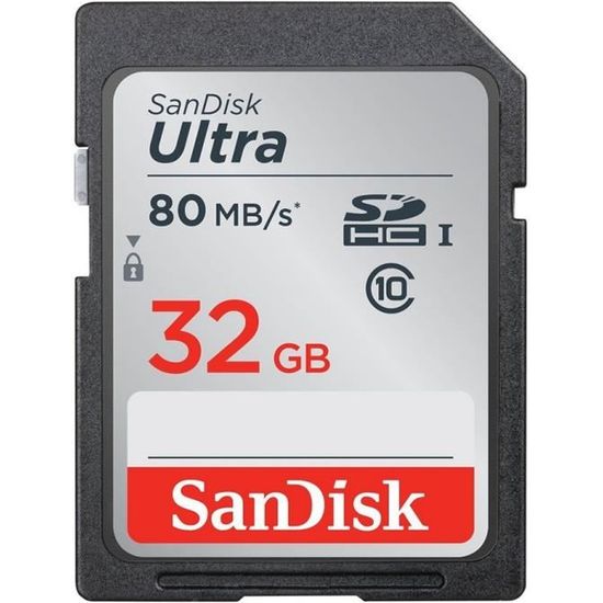 Carte mémoire SANDISK SDHC Ultra 32GB- Cl.10- 80MB/s