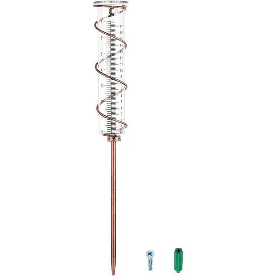 Piquet De Jardin Bienvenue 124 Cm - Métal Aspect Rouille Avec Pluviomètre En Verre - Décoration Extérieure