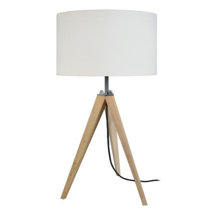 TOSEL Lampe à poser 1 lumière - luminaire intérieur - tissu écru - Style inspiration nordique - H54cm L30cm P54cm