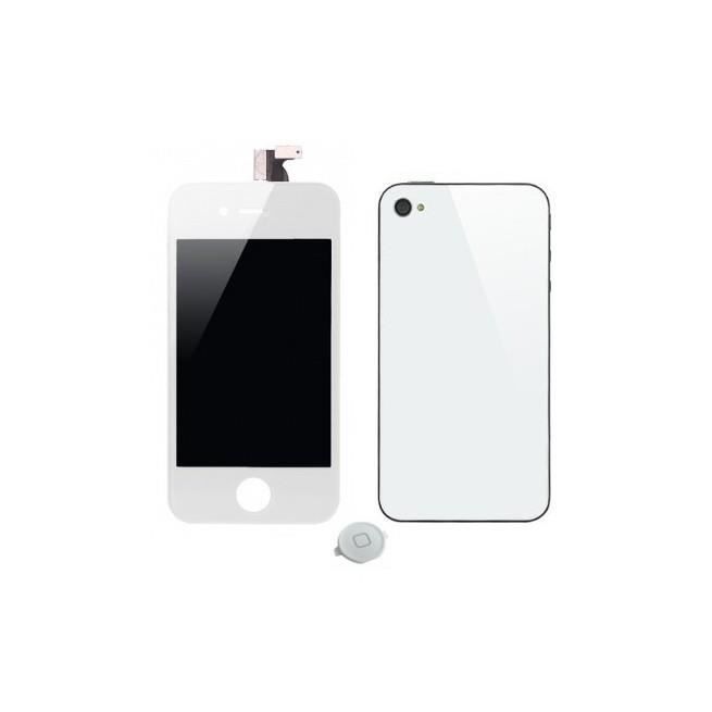 Ecran + vitre arrière iphone 4S Blanc + Bouton + Outils