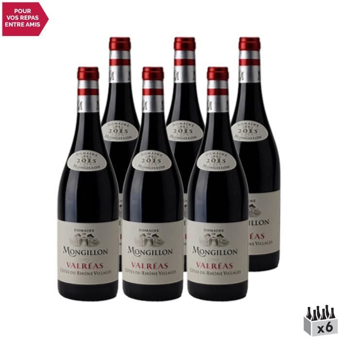 Côtes du Rhône Villages Valréas Rouge 2015 - Lot de 6x75cl - Domaine de Mongillon - Vin AOC Rouge de la Vallée du Rhône