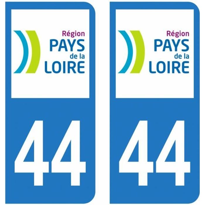 Lot 2 Autocollants Stickers plaque immatriculation voiture auto département 44 Loire-Atlantique Logo Région Pays de la Loire
