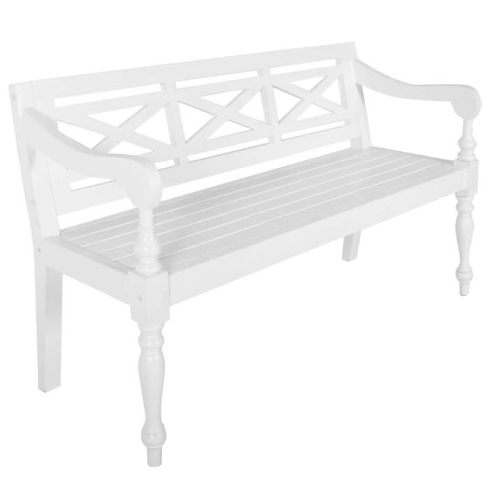 Banc Batavia 136 cm Bois d'acajou massif Blanc
