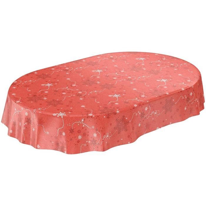 ANRO Nappe en Toile cirée avec Bords découpés Motif Flocons de Neige Rouge Ovale 240 x 140 cm 140 x 240 cm 1715