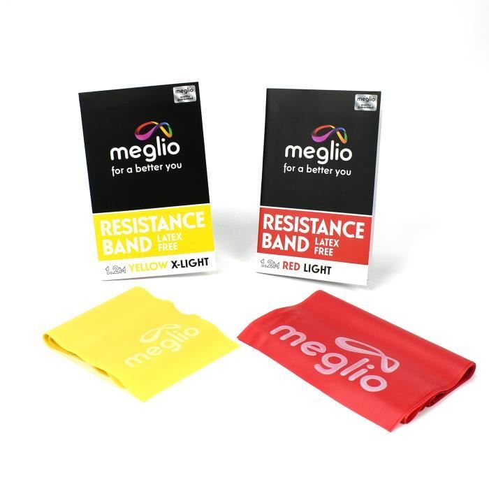 MEGLIO Bande élastique sans Latex – 1.2m et 2m Bandes pour la Force et Réhabilitation – qualité Supérieure – Guide d'exercice Inc