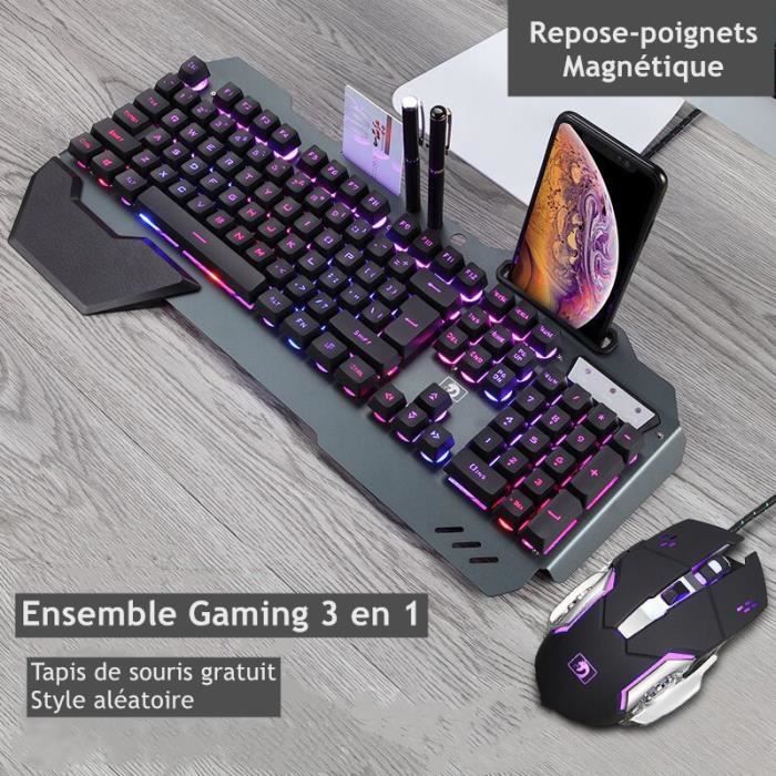 Gaming Pack Filaire Clavier Gamer + Souris + Tapis,Semi-Mécanique,Multi-Rétroéclairage,Alliage d'aluminium Clavier QWERTY / Anglais