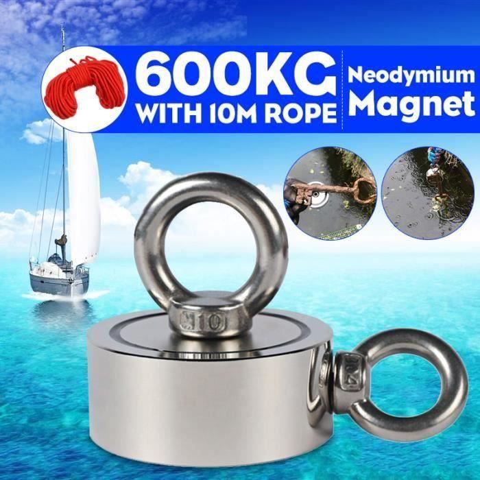 600Kg 94Mm Détecteur D'Aimant En Métal Néodyme Double Face Pêche 2 Anneau 10M Bo31792